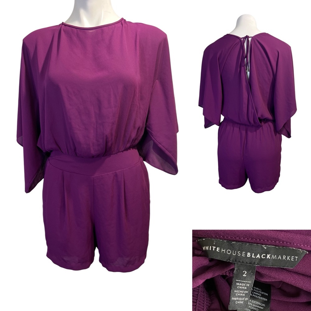 White House Black Market Romper size 2 plum purple batwing sleeve cocktail